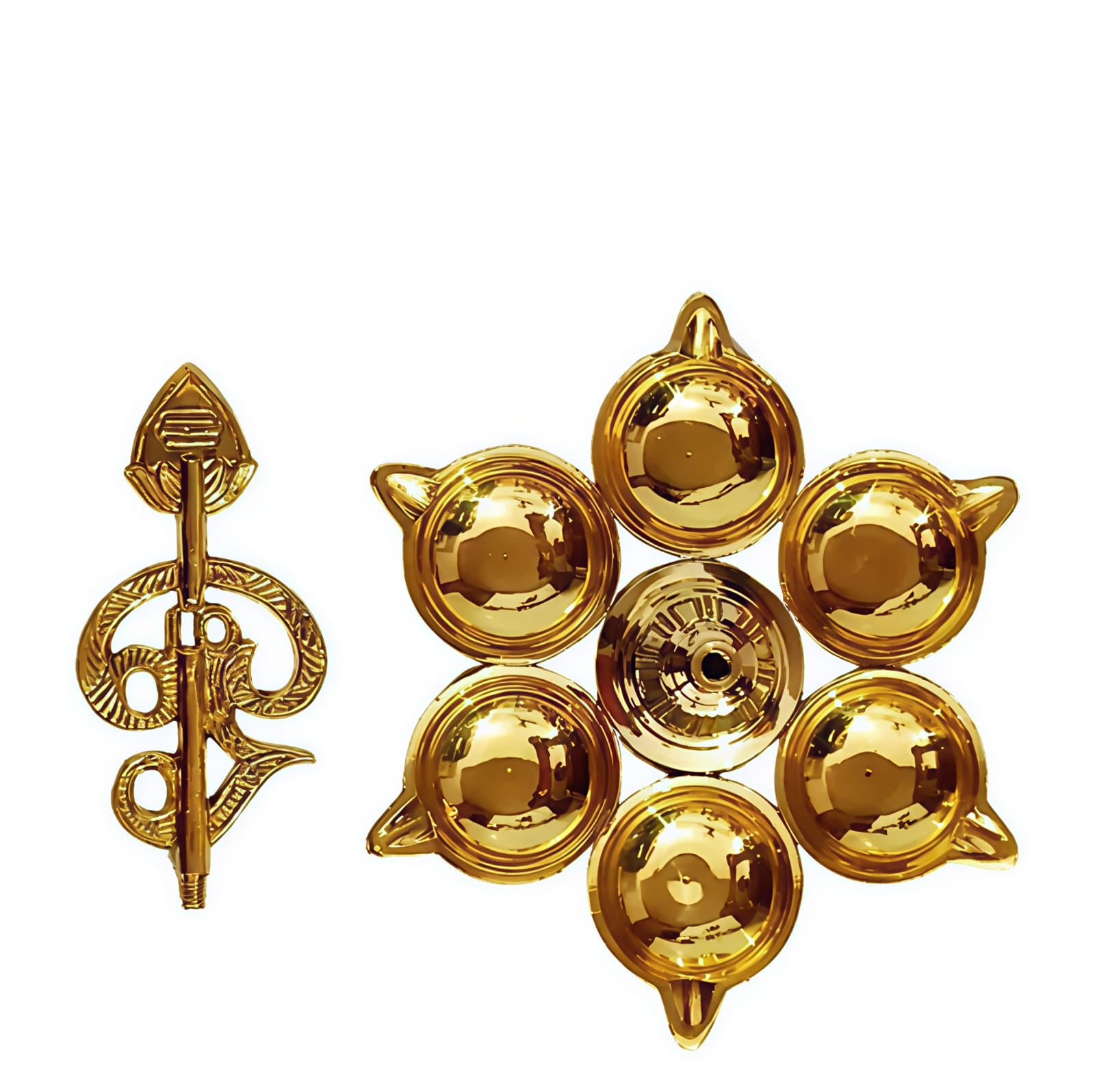 4 Inch Om Arumuga Vilakku (Brass Diya) – Traditional 6-Lamp Murugan Vilakku